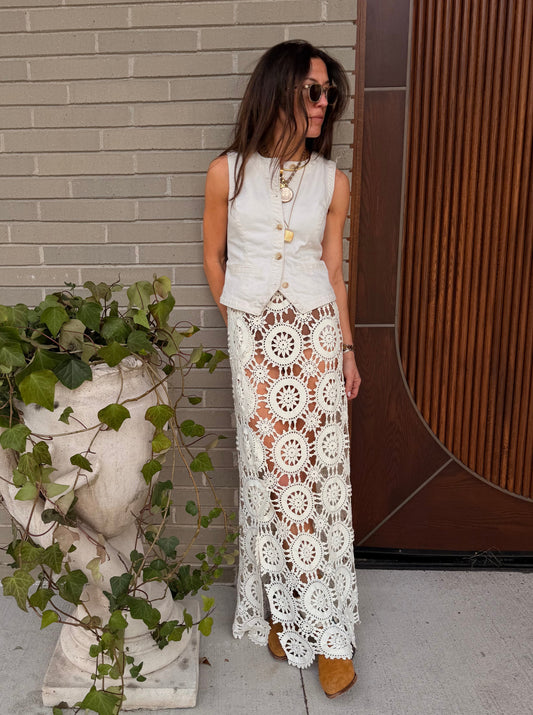 Crochet Tablecloth Skirt in Cream