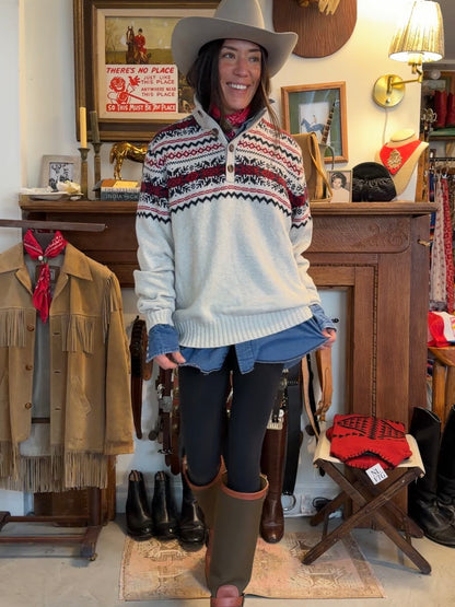 Cotton Fair Isle Button Neck