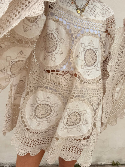 Crochet Cape Dress Ecru