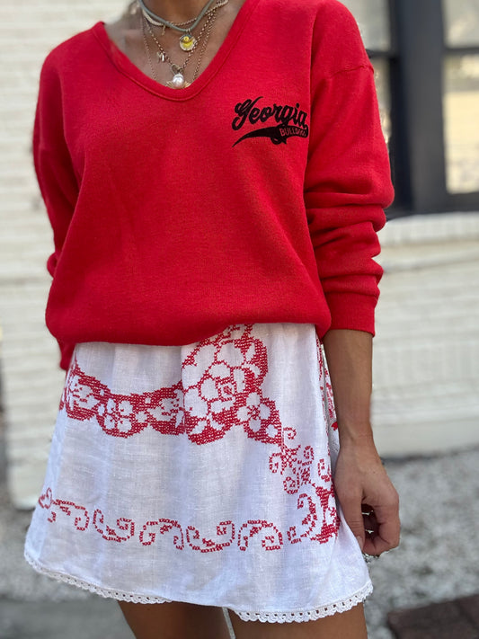 Red Cross-stitched Mini