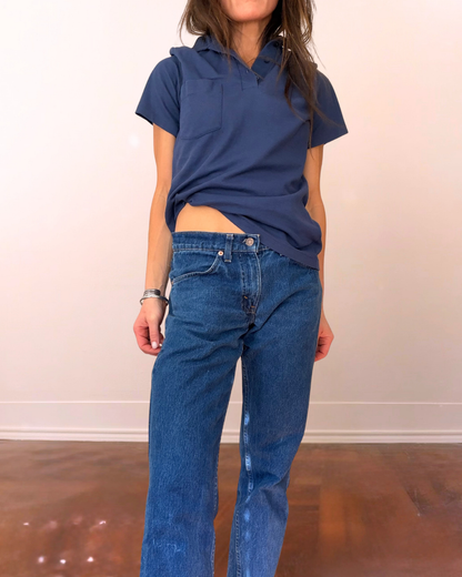 70s Cotton Pique Polo Navy