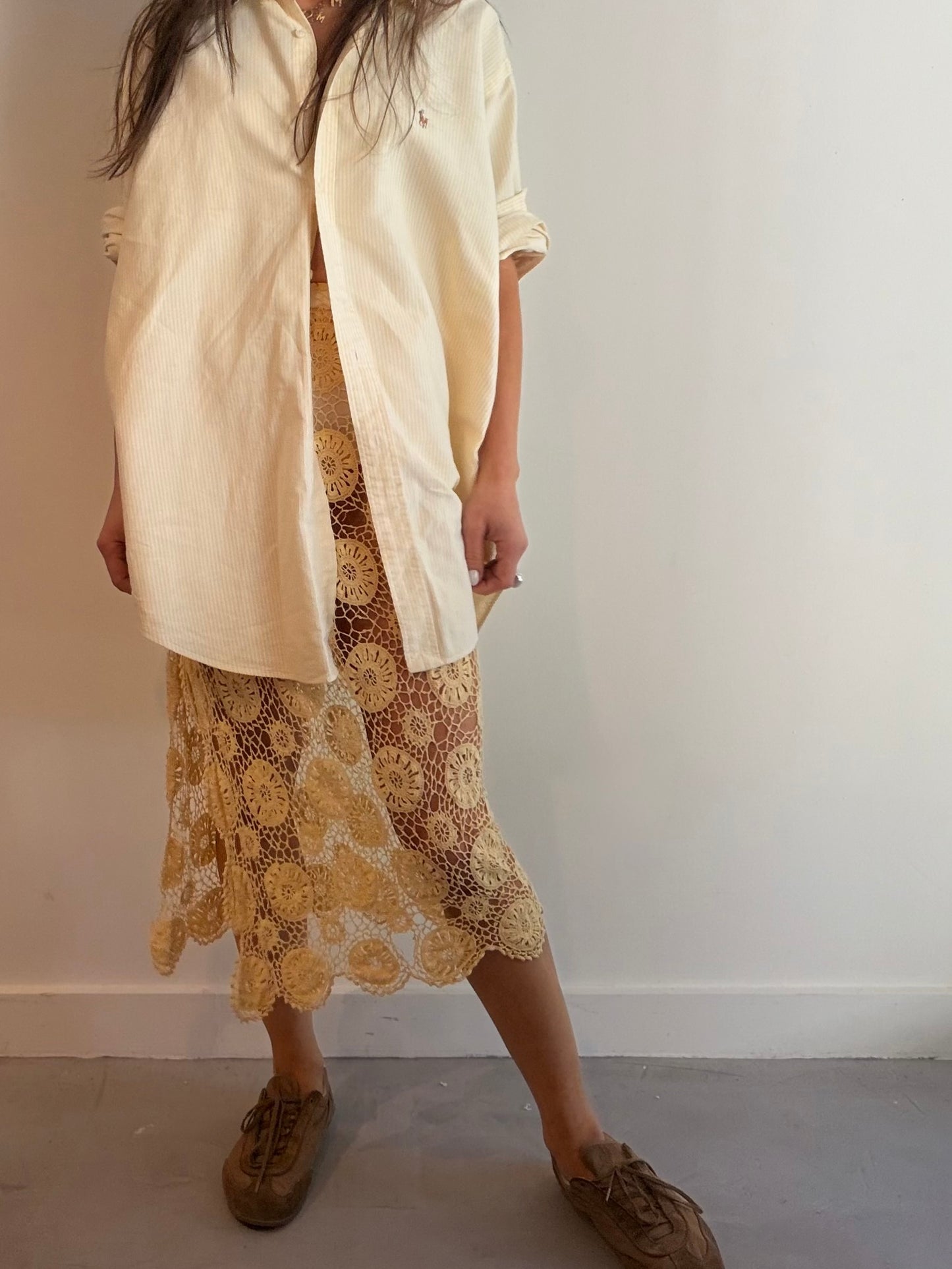 Yellow Lace Midi Skirt