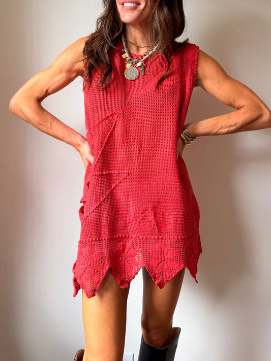 Crochet Mini Dress Tomato