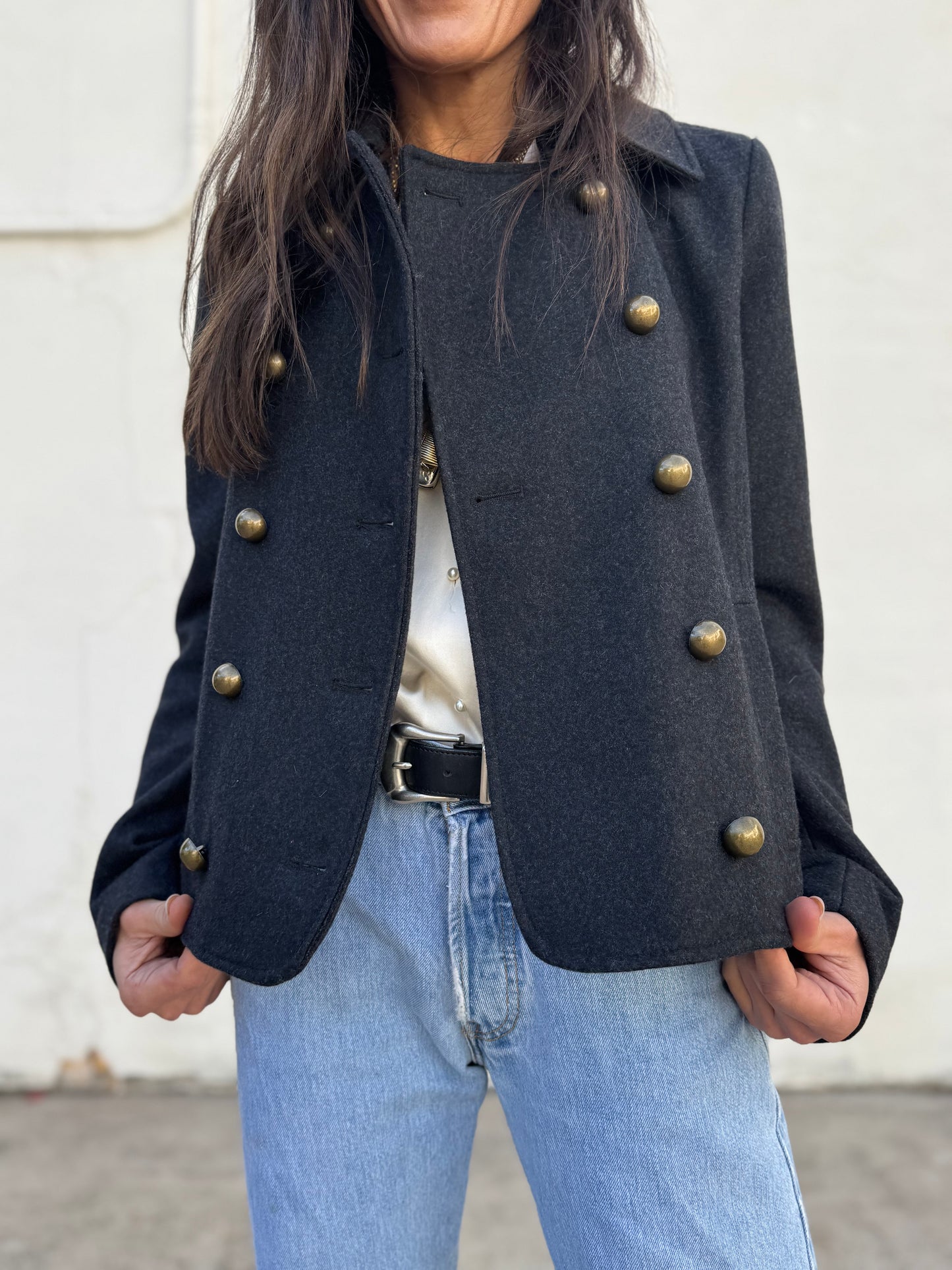 Charcoal Cropped Military Coat