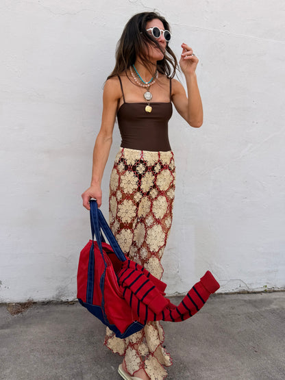 Crochet Maxi Skirt Red/Cream