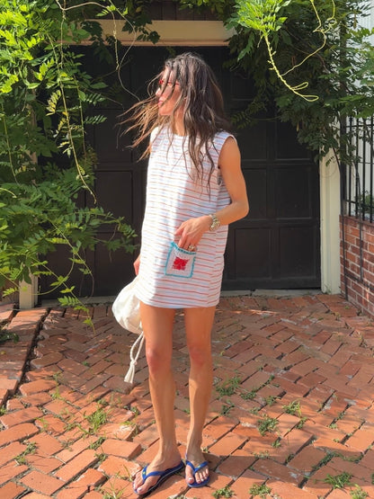 Striped Mini Dress with Crochet Pocket