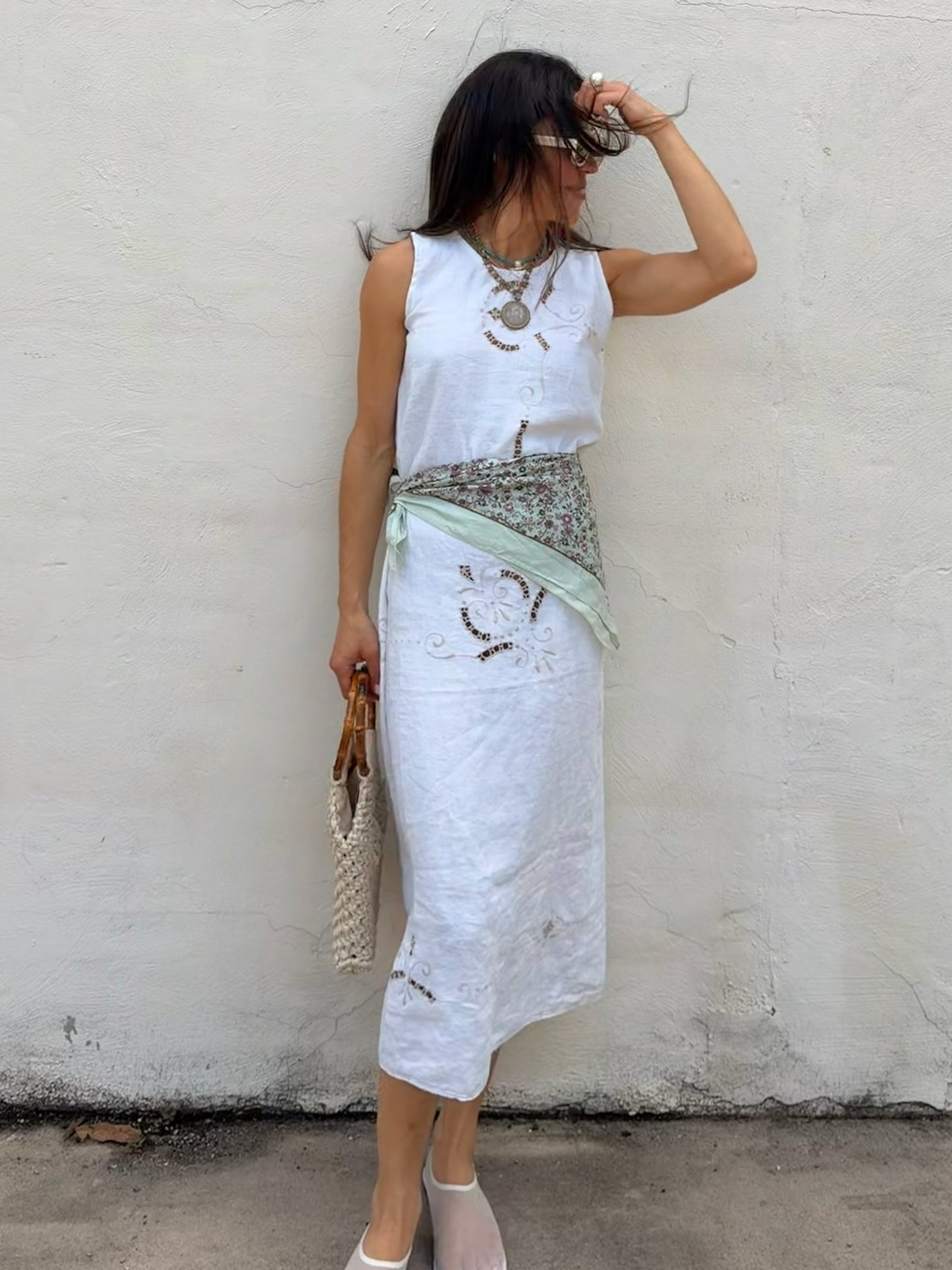 White Cutwork Midi Dress