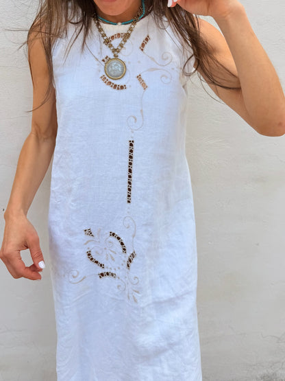 White Cutwork Midi Dress