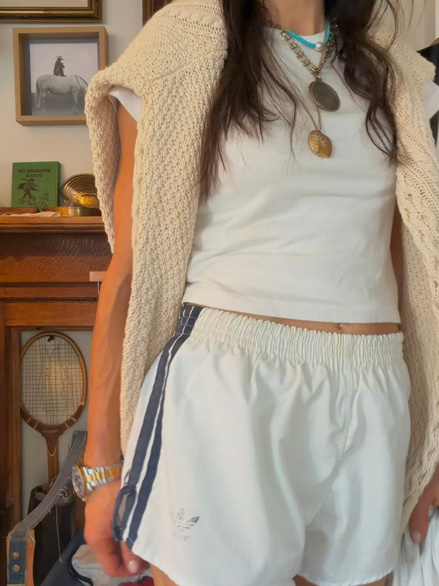 Vtg Adidas Cotton Trefoil Shorts White Navy