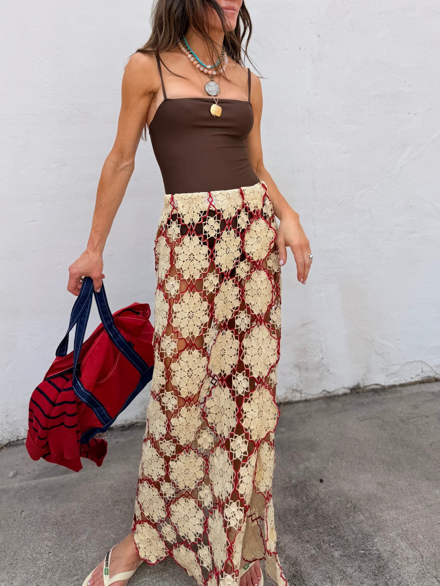 Crochet Maxi Skirt Red/Cream