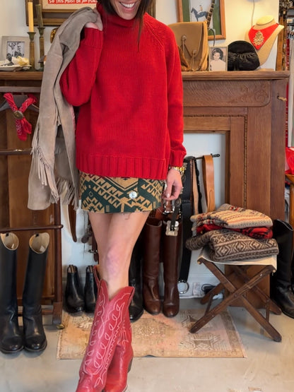 90s Red Cotton Turtleneck Sweater