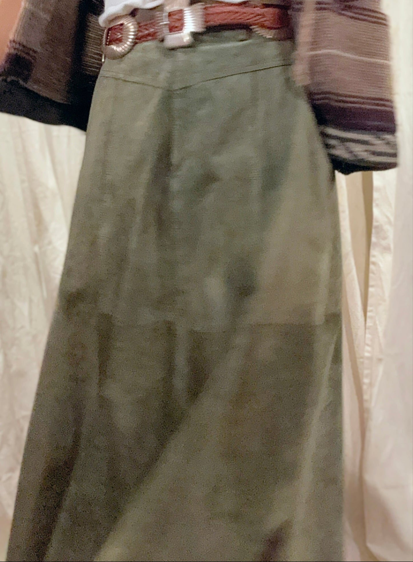 Olive Green Suede Maxi Skirt