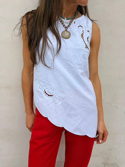 Asymmetrical Cutwork Top