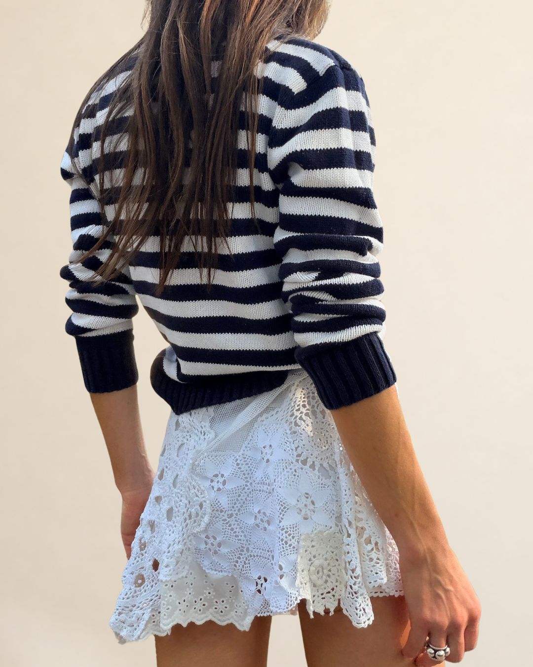 Mixed Crochet and Lace Drawstring Mini Skirt