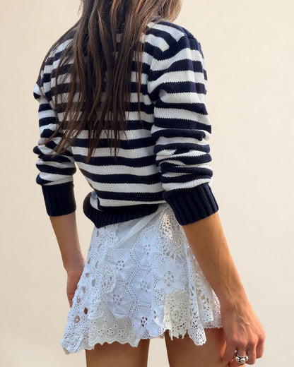 Mixed Crochet and Lace Drawstring Mini Skirt