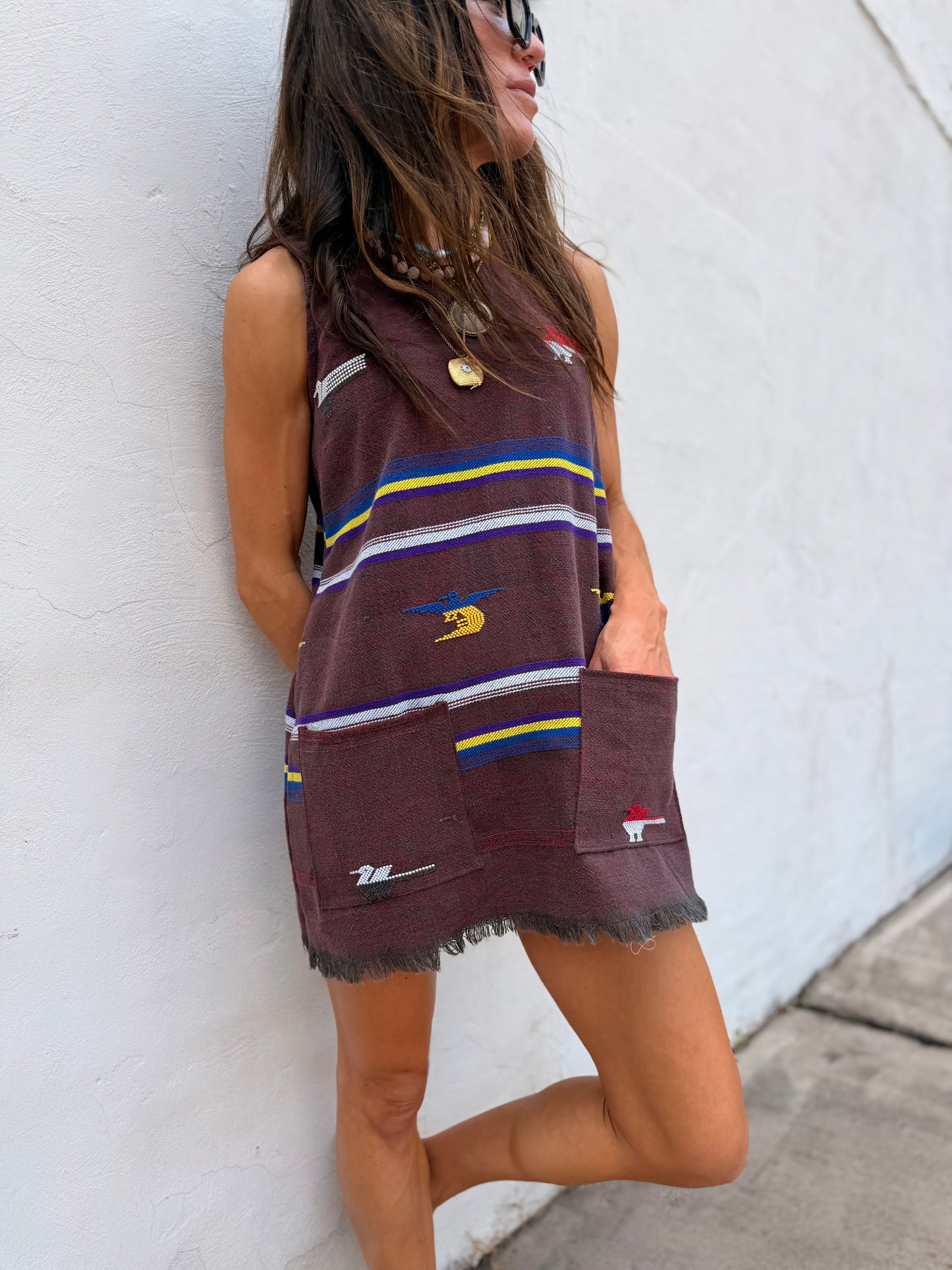 Guatemalan Textile Mini Dress Brown