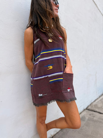 Guatemalan Textile Mini Dress Brown