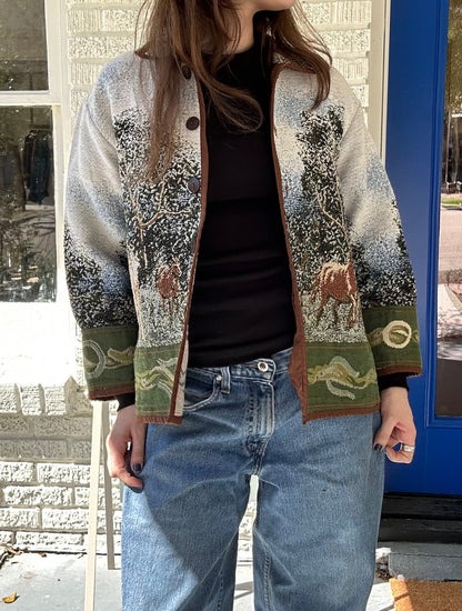Vntg Equestrian Tapestry Jacket