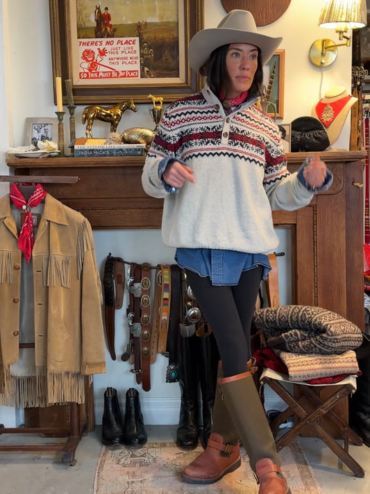 Cotton Fair Isle Button Neck