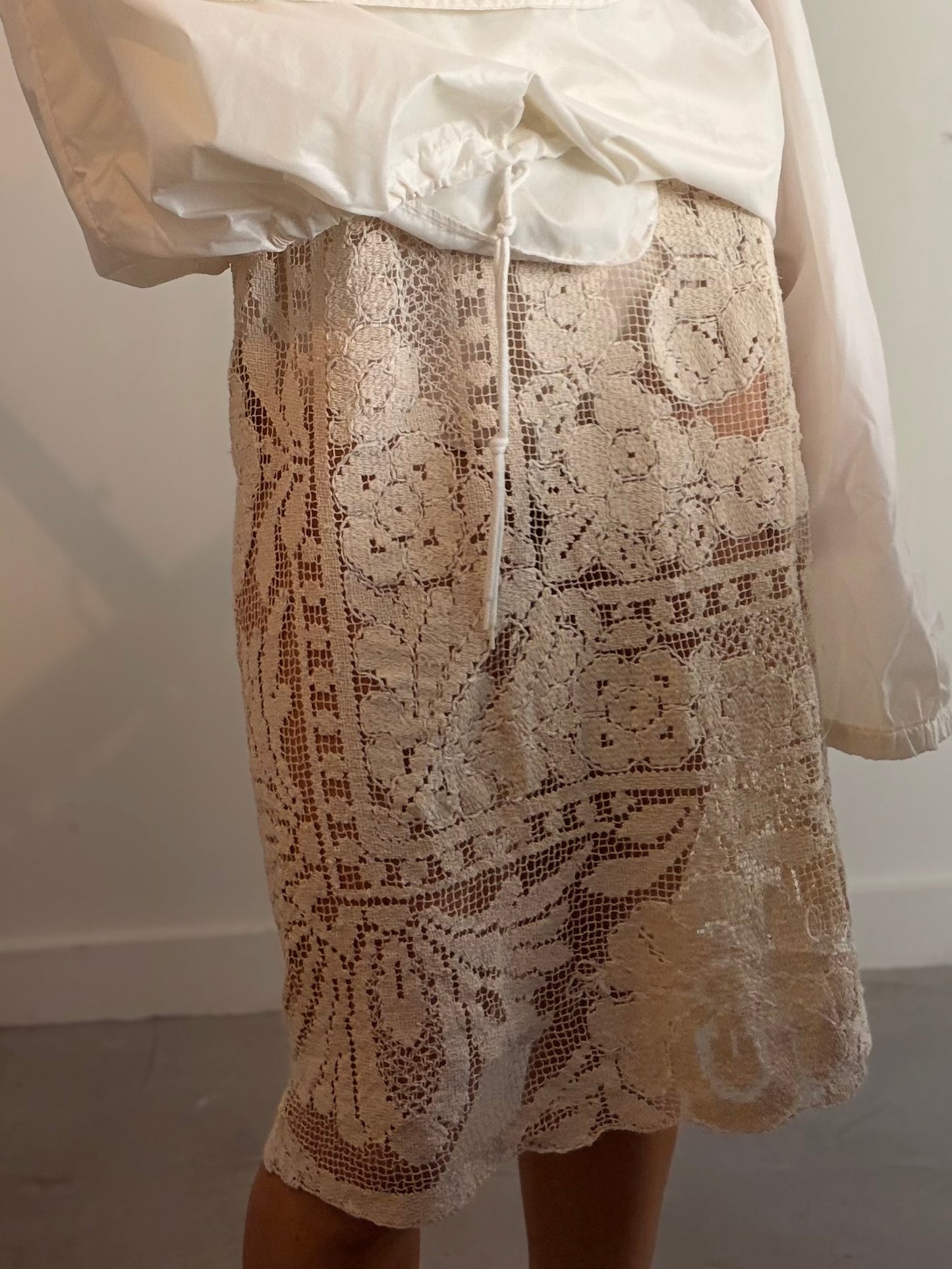 Lace Midi Skirt in Beige