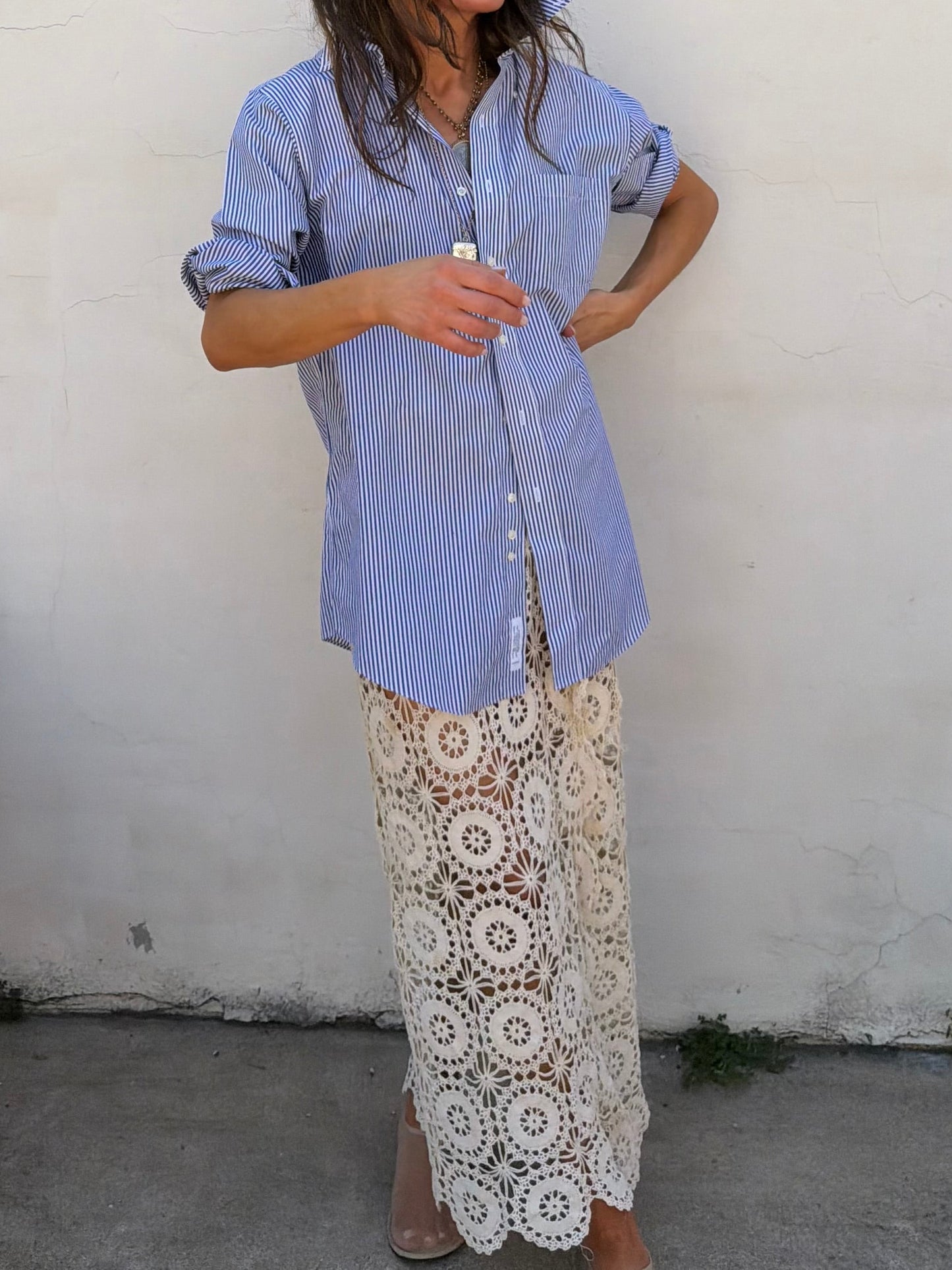 Crochet Maxi Skirt in Ivory