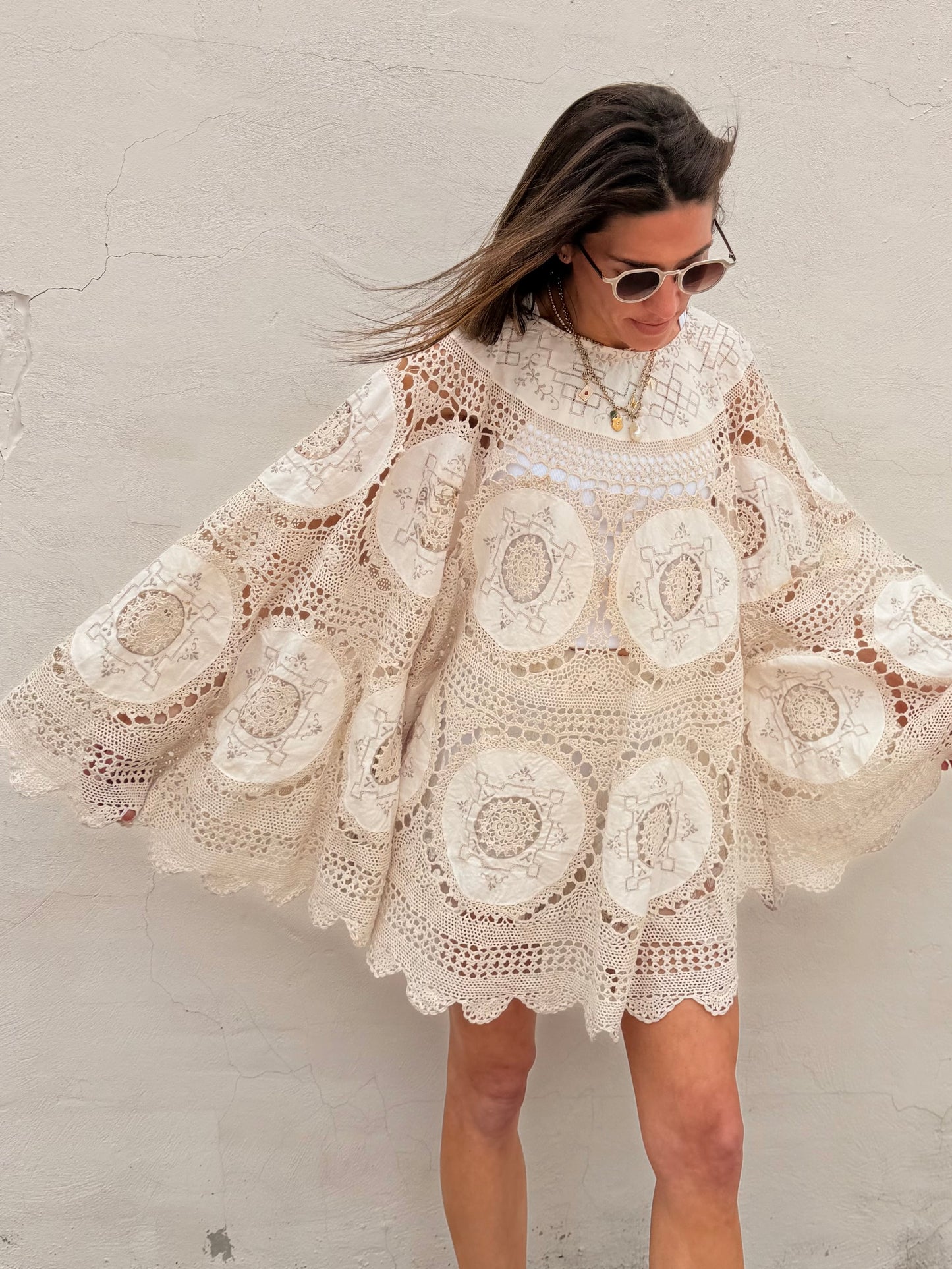 Crochet Cape Dress Ecru