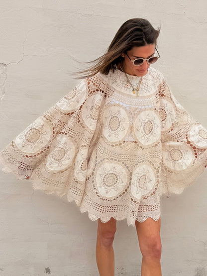 Crochet Cape Dress Ecru