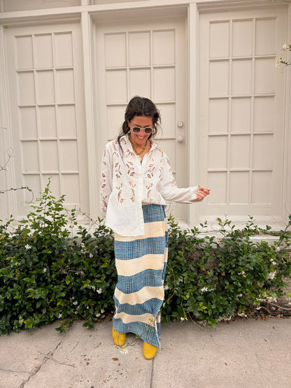 Denim Stripe Baule Skirt