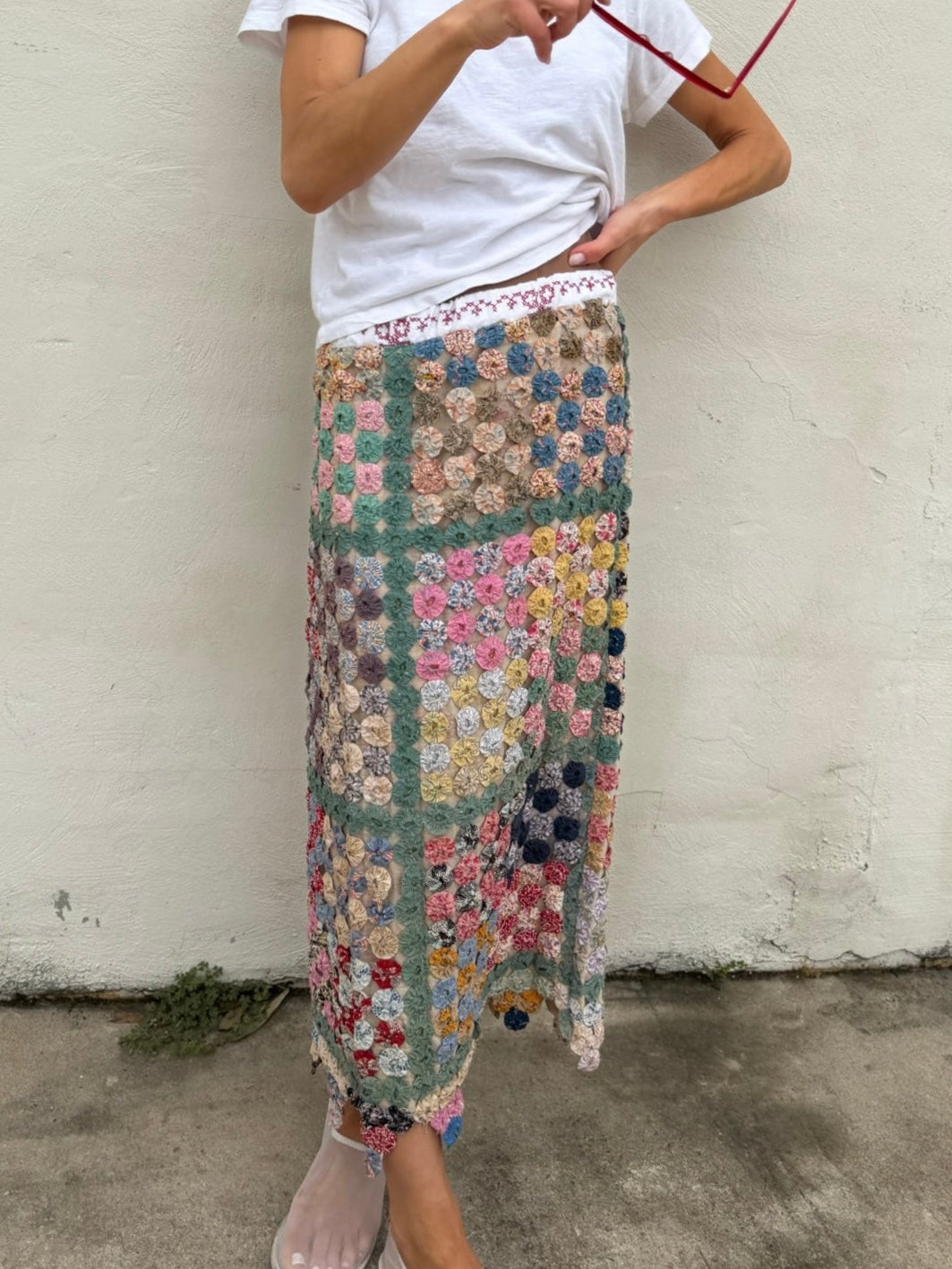 Yo-yo Ankle Length Skirt in Granny’s Garden