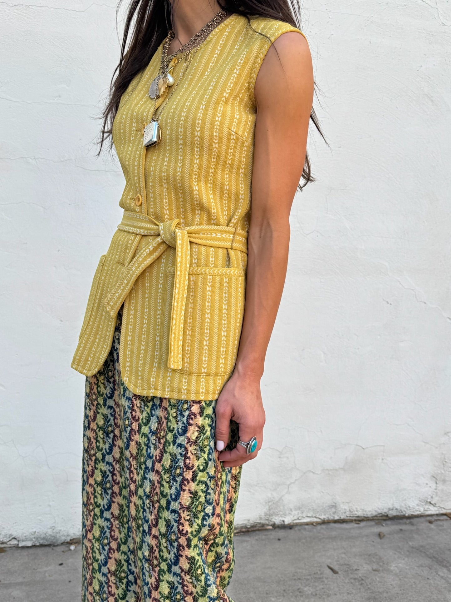 70s Poly knit Yellow Stripe Vest