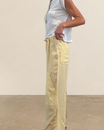 Reworked Silk Moire Cargo Pants Butter Yellow