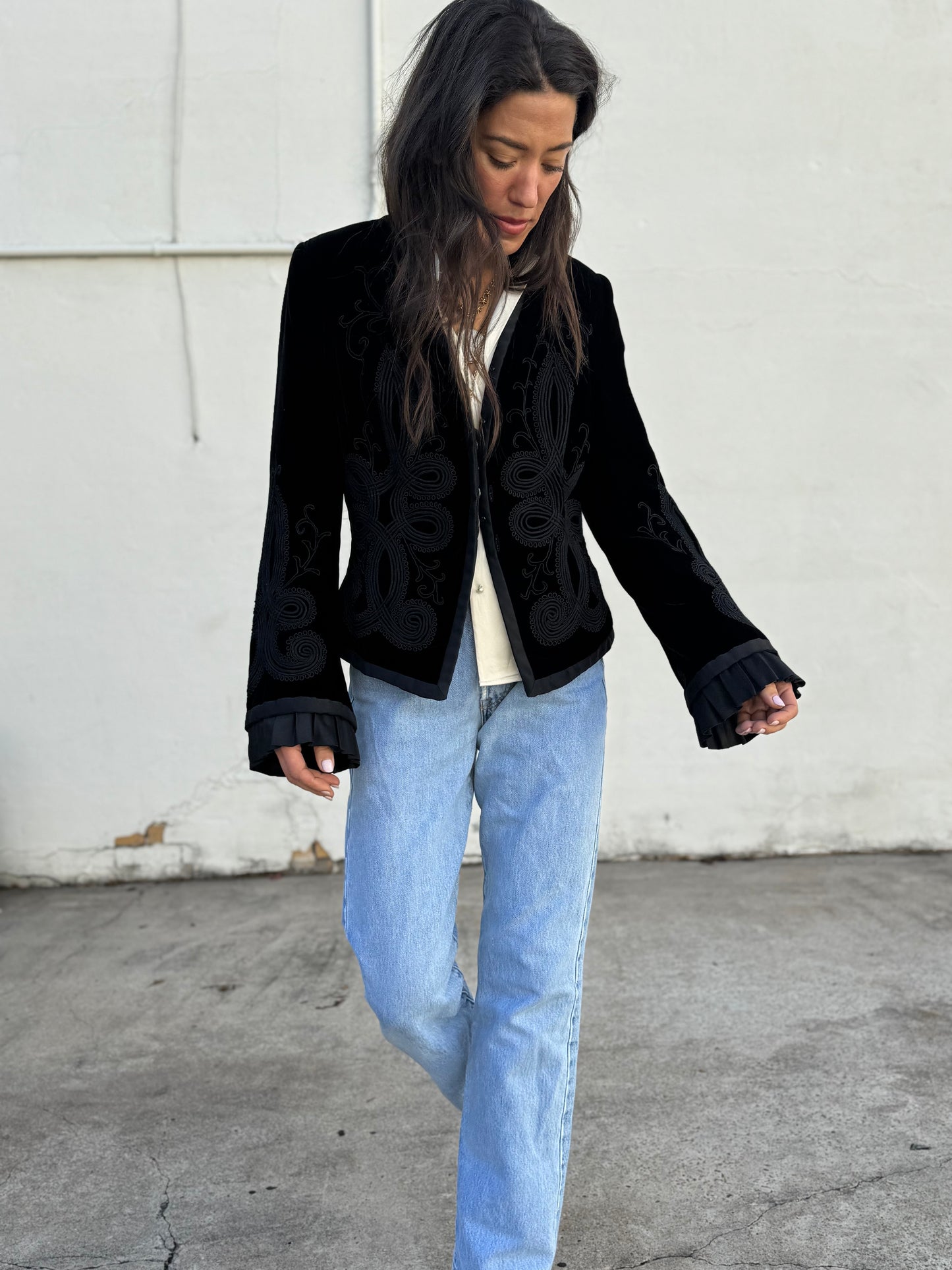 Black Velvet Soutache Jacket with Bell Sleeves