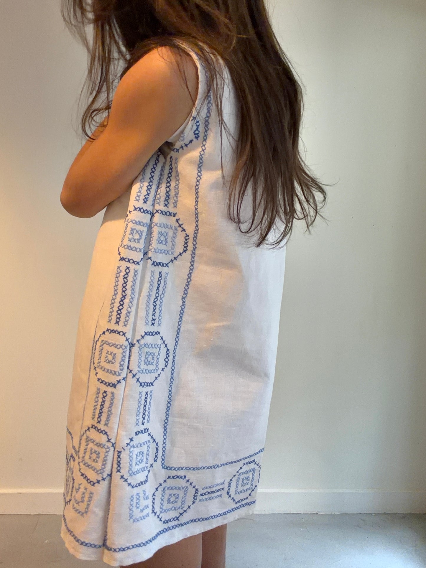 Blue Cross Stitch Mini Dress