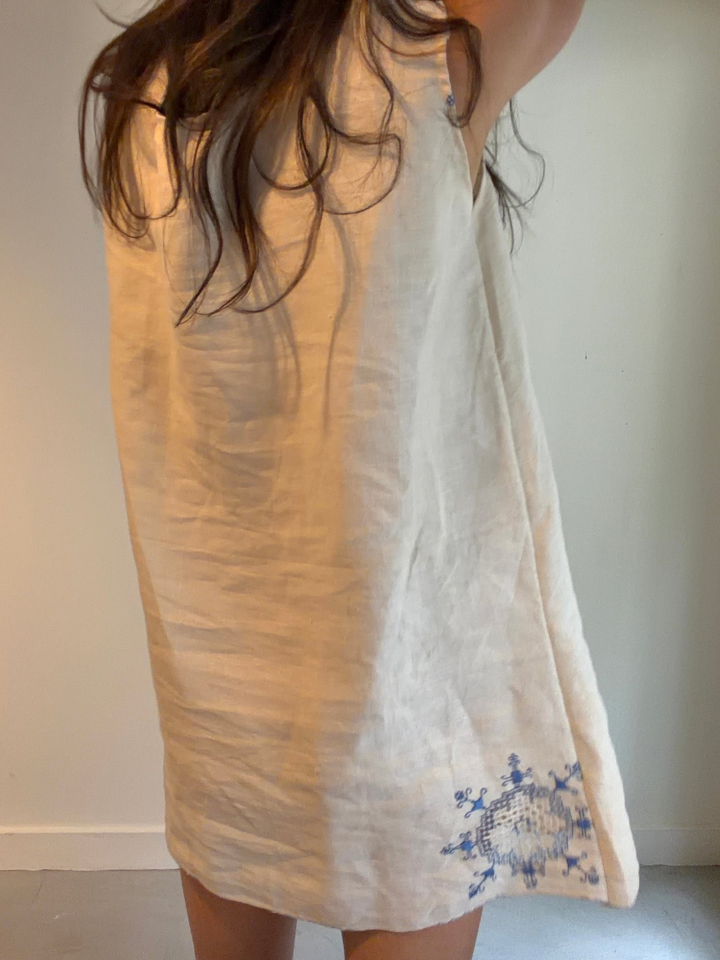 Blue Embroidered Mini Dress