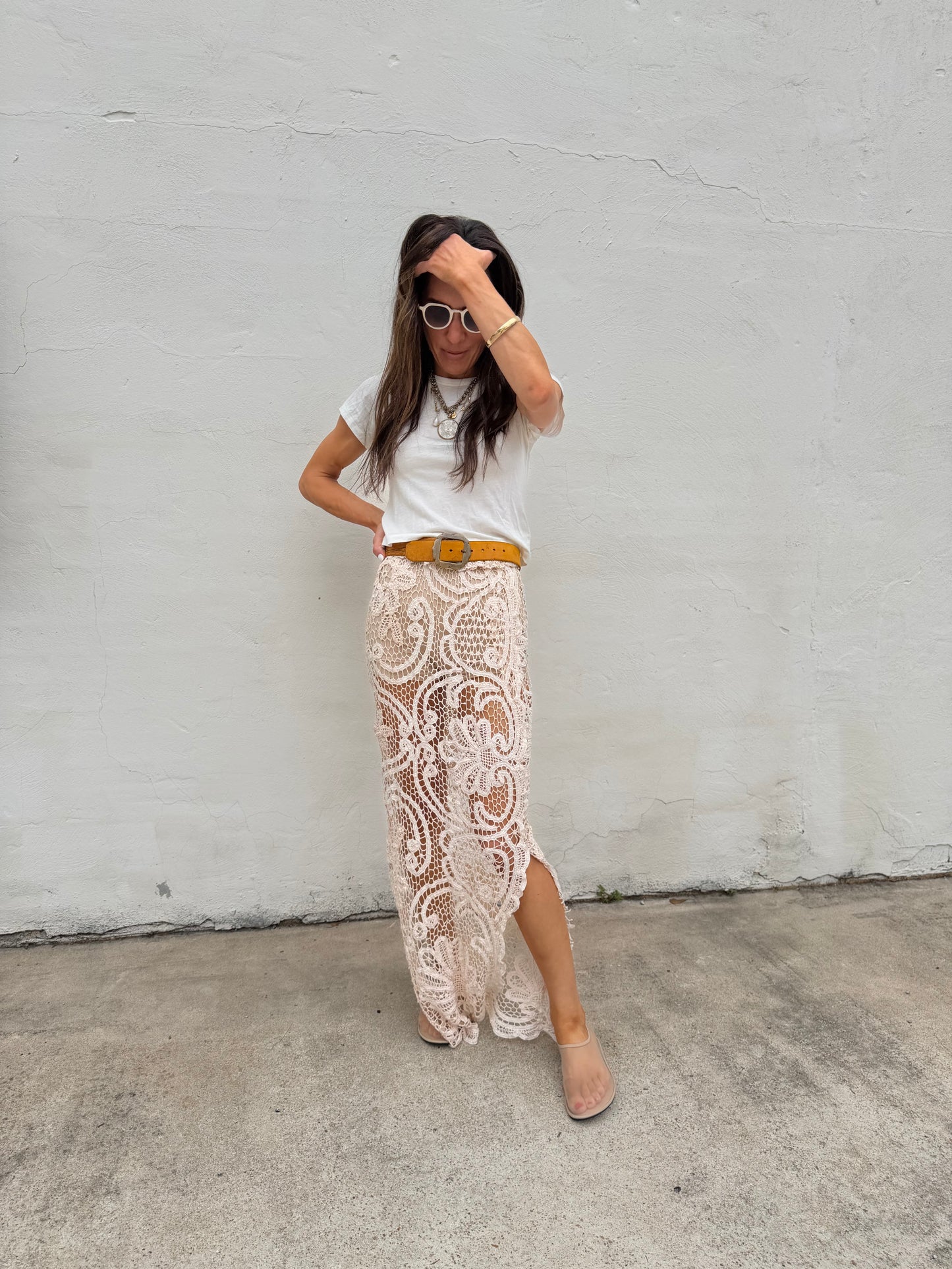 Beige Hand Crocheted Maxi
