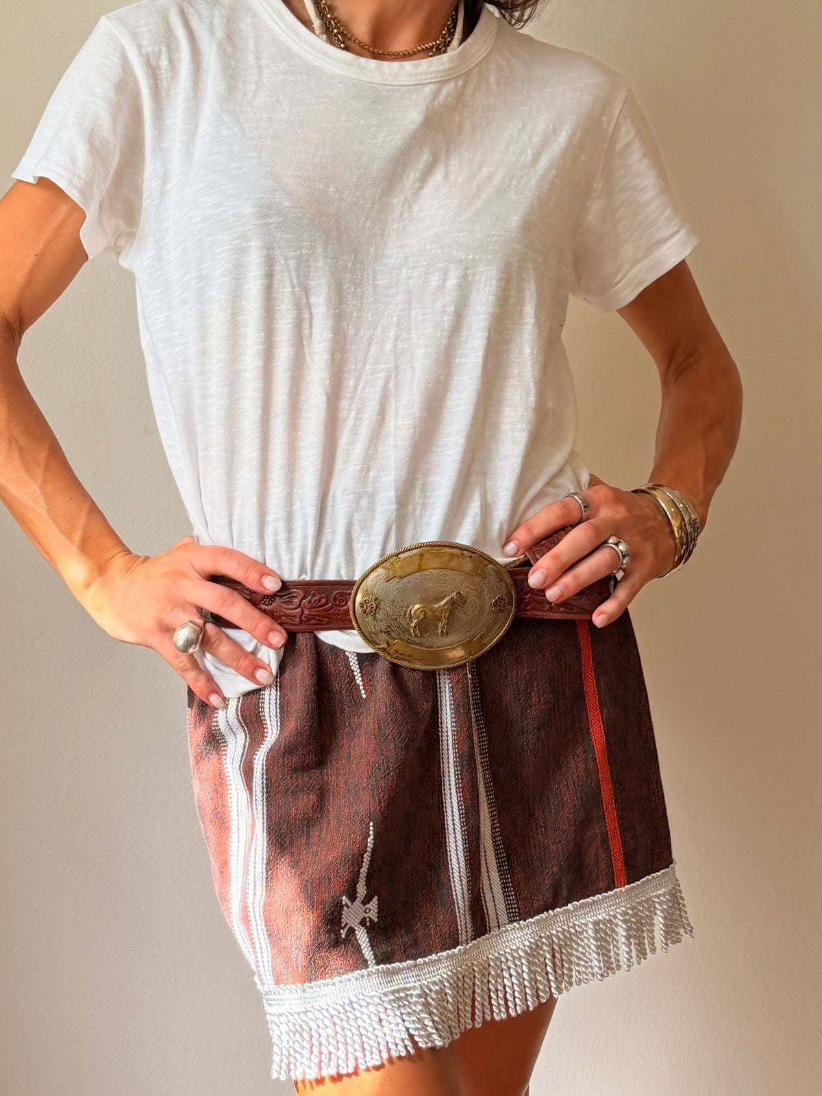 Guatemalan Mini Skirt With Fringe Brown