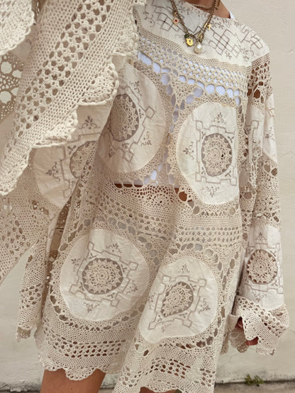 Crochet Cape Dress Ecru