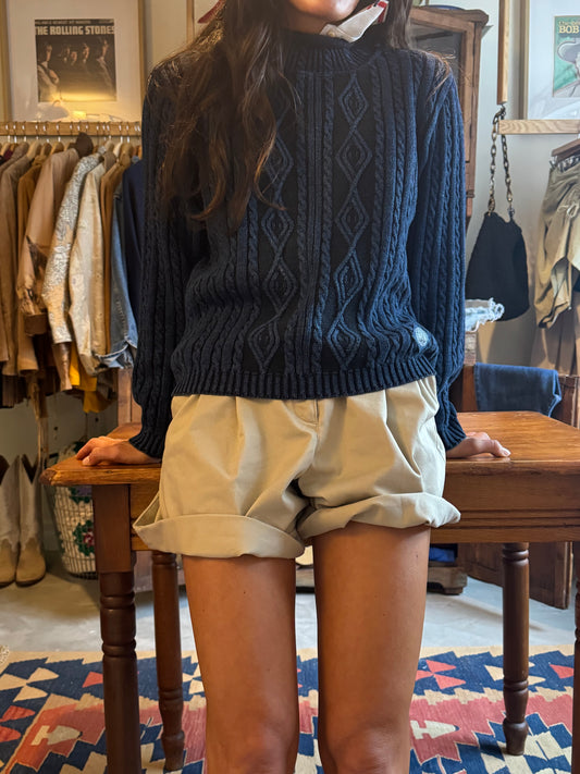 Navy Cotton Fisherman Sweater