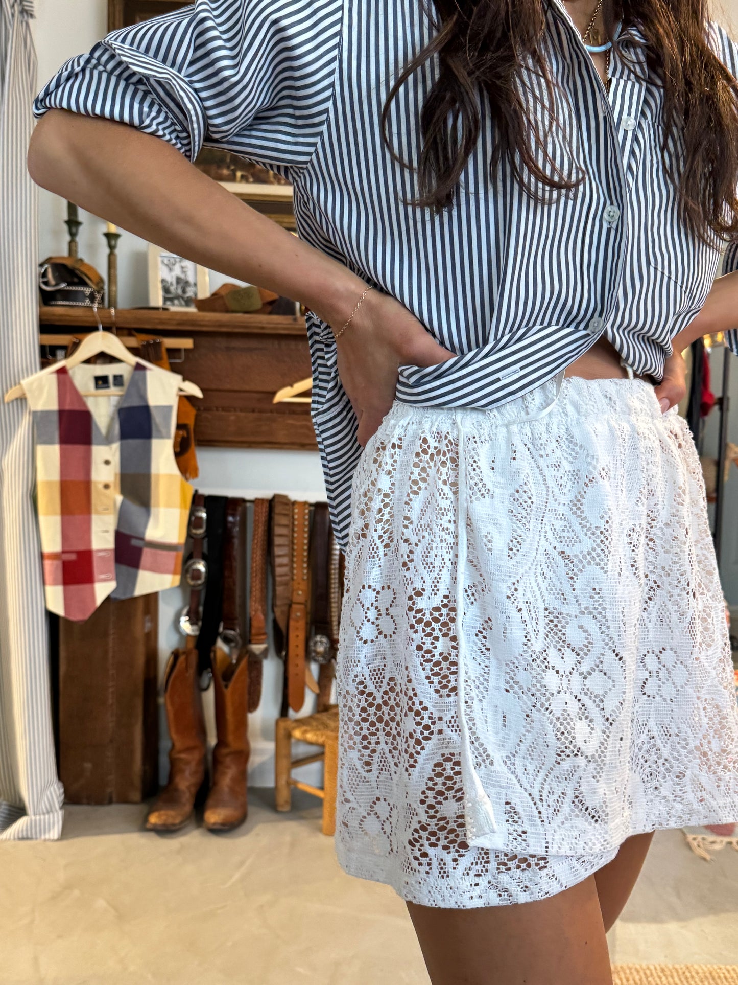 White Vintage Lace Mini Skirt