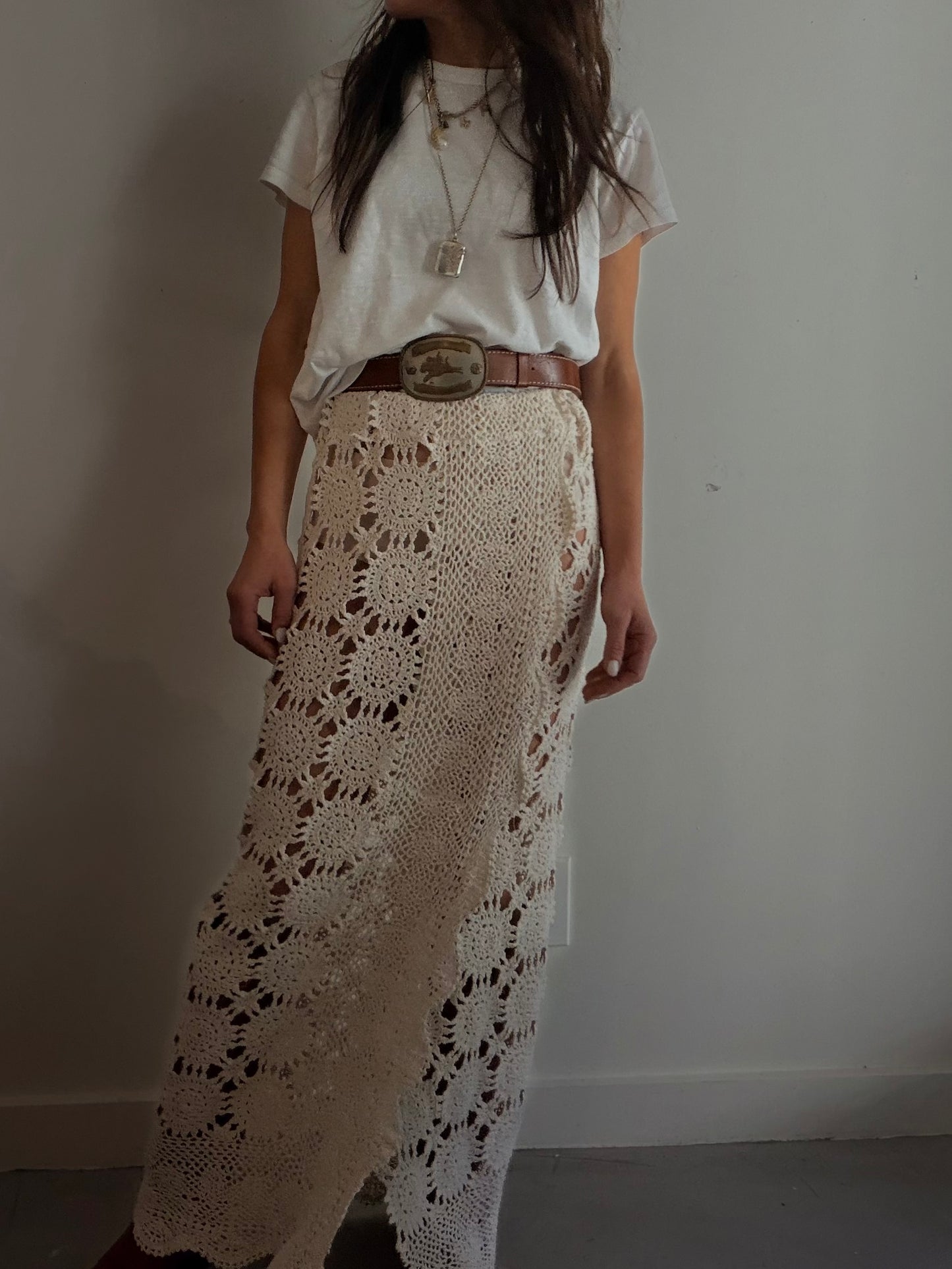 Crochet Maxi Skirt in Ivory