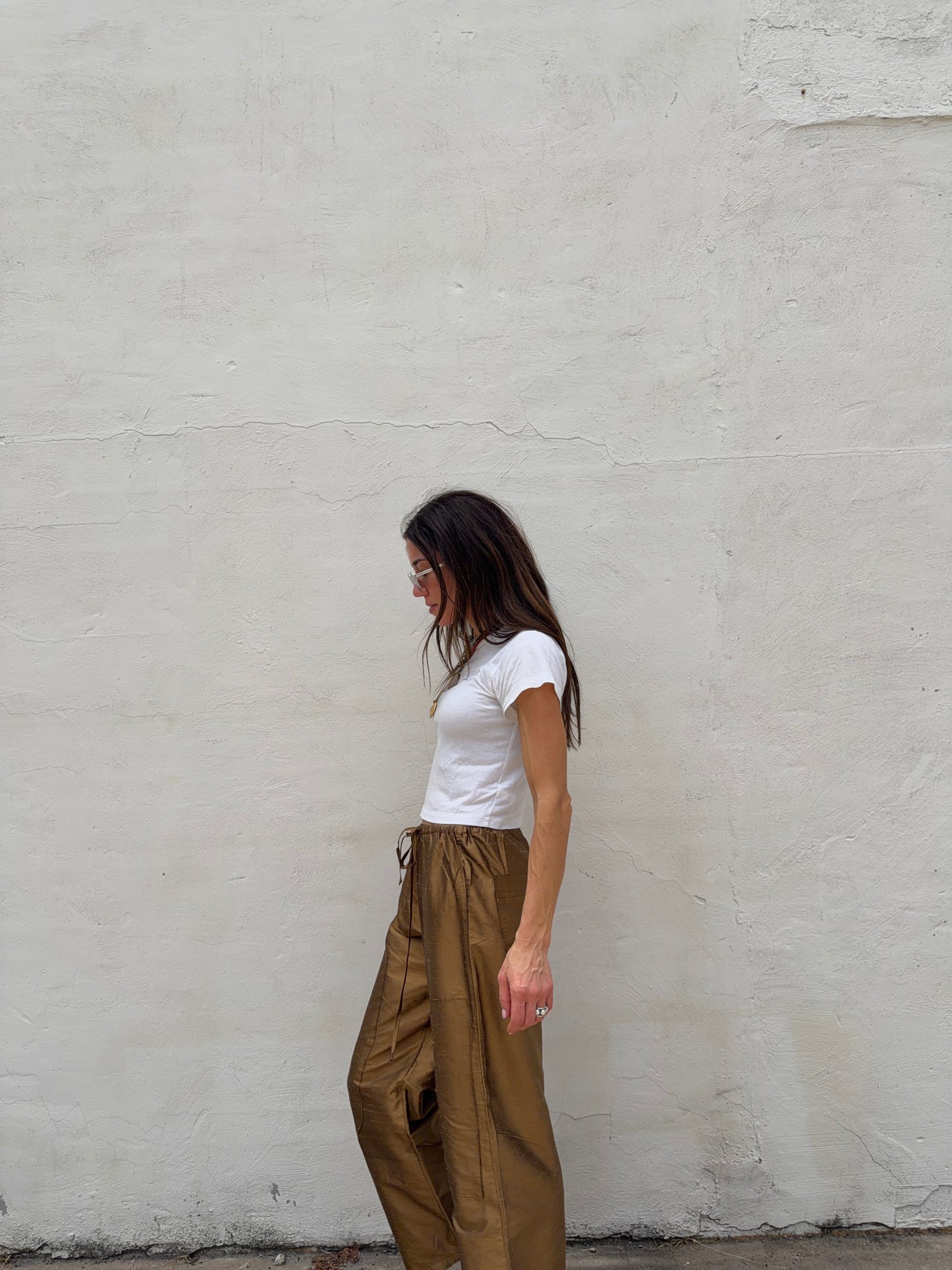 Silk Dupioni Drawstring Pants Bronze