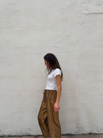 Silk Dupioni Drawstring Pants Bronze