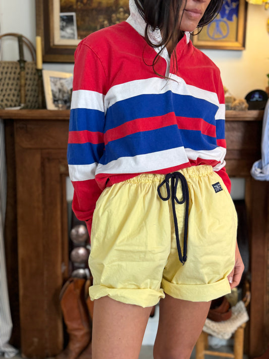 Yellow Polo Drawstring Shorts 90s Cotton