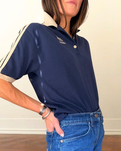 Vtg Adidas Trefoil Polo Navy