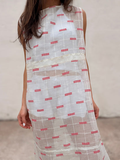 Maxi Dress Antique Organdy with Red Embroidery
