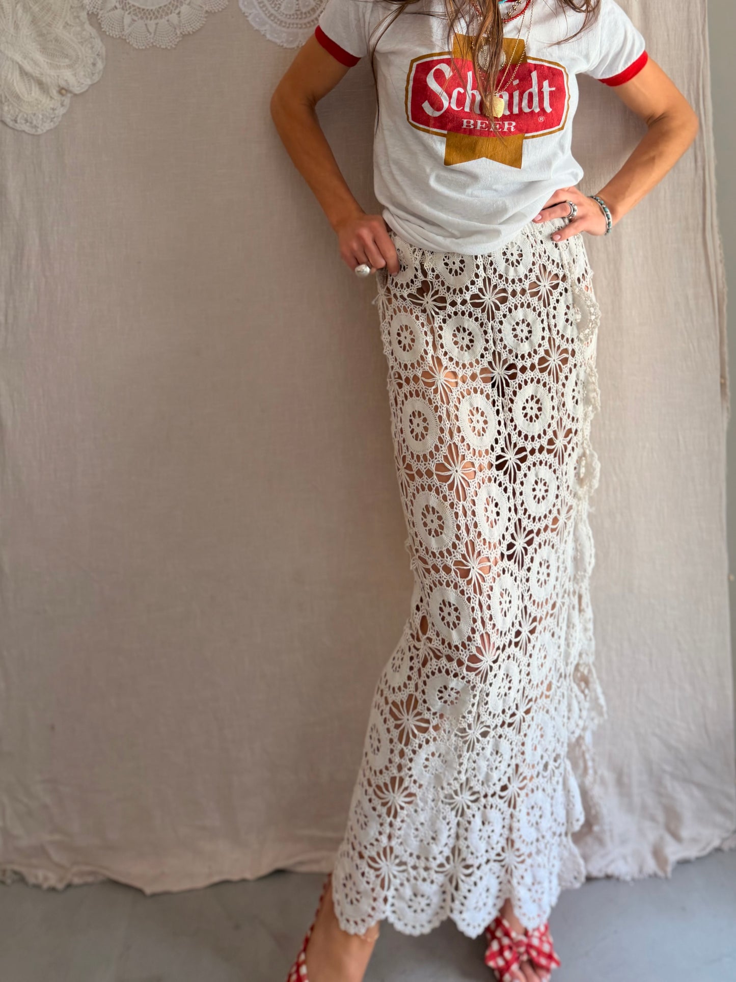 Hand Crocheted Doily Maxi Skirt