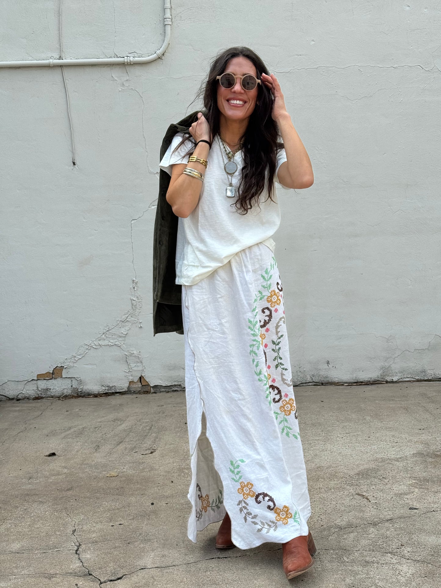 Embroidered Tablecloth Maxi Skirt