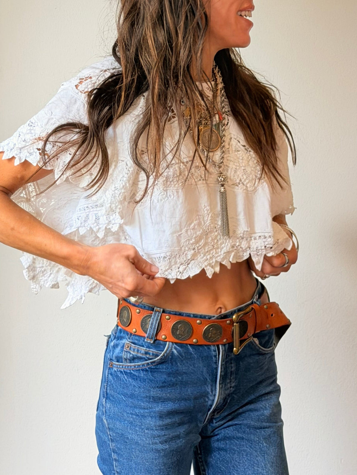Battenburg Lace Crop Cape Top