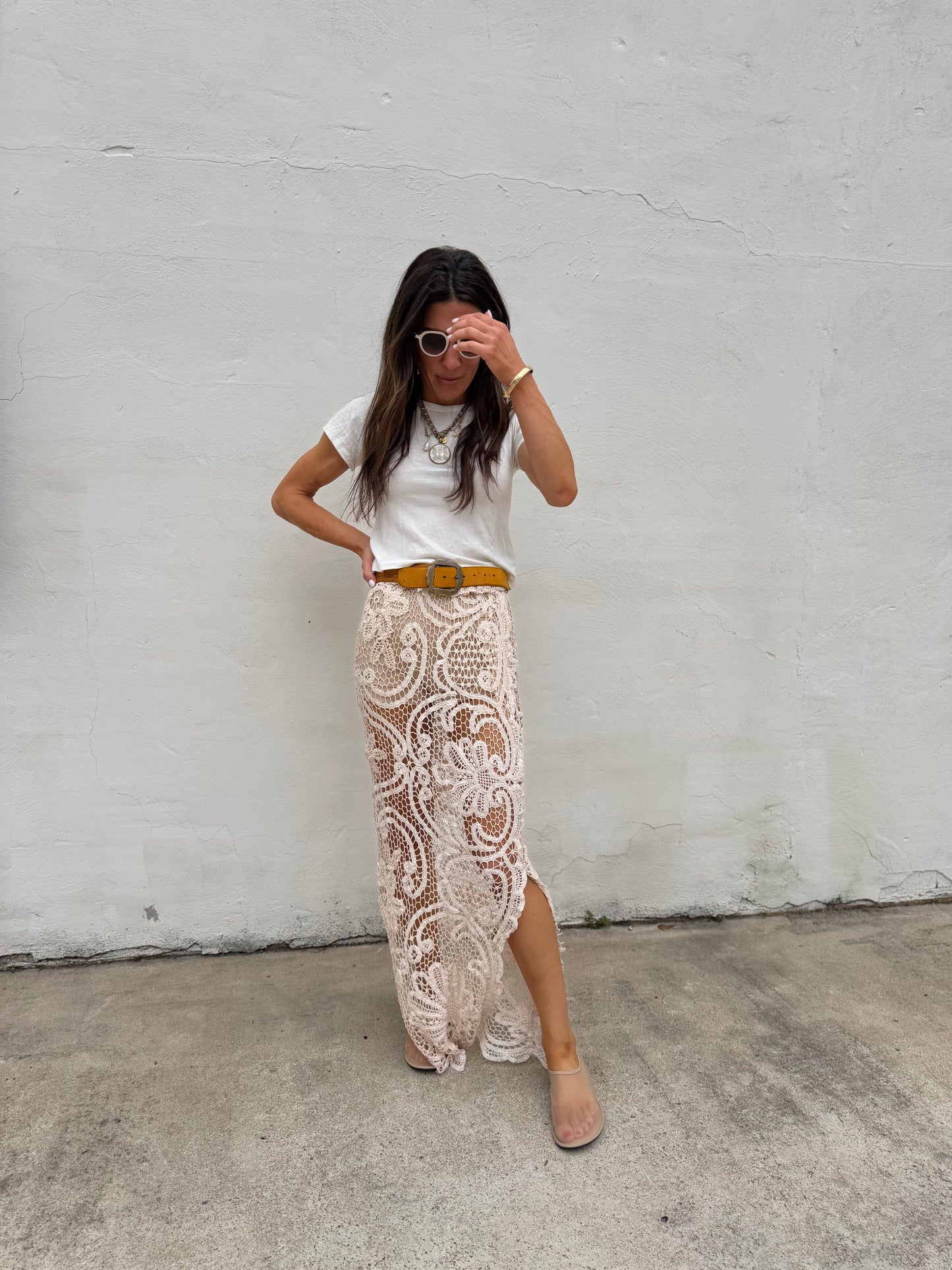 Beige Hand Crocheted Maxi