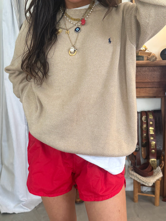 Red 80s Plastic Shorts